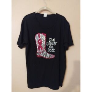 Torque Womens Give Cancer the Boot Rhinestone T-Shirt Black Ribbon Large